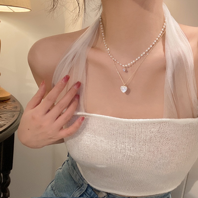 Style Simple Forme De Cœur Alliage Le Cuivre Placage Incruster Perles Artificielles Femmes Collier En Couches display picture 3