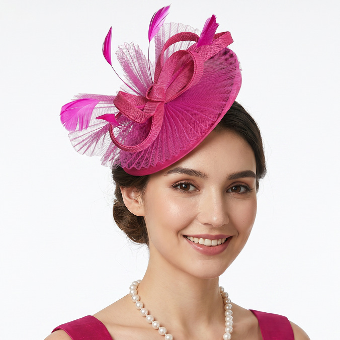 Customizable cross-border feather headpieces, bridal hair accessories, tulle headpieces, horse racing festival hats, and floral headpieces