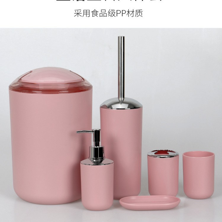 Juego de baño de 6 piezas de plástico – porta cepillo, jabonera, escobilla de WC, accesorios de baño