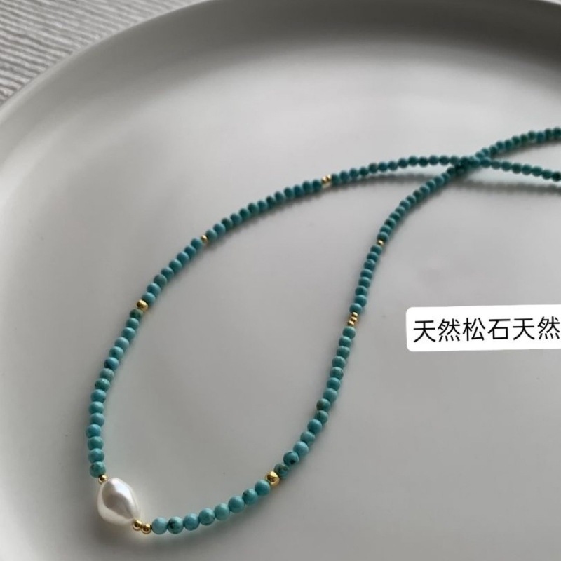 小众法式绿松项链女巴洛克天然淡水珍珠百搭锁骨链2023新款潮爆款