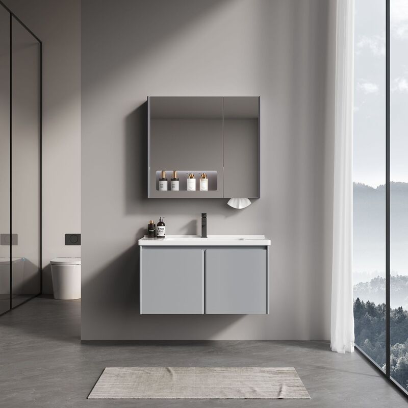 Modern Minimalist Stainless Steel Honeycomb Aluminum-Filled Smart Combination Bathroom Cabinet with Integrated Ceramic Basin Washbasin