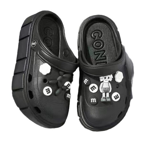 Black Sesame Hole Women's Thick Sole Breathable Anti-Slip Summer Slides with Heel Cover - New 