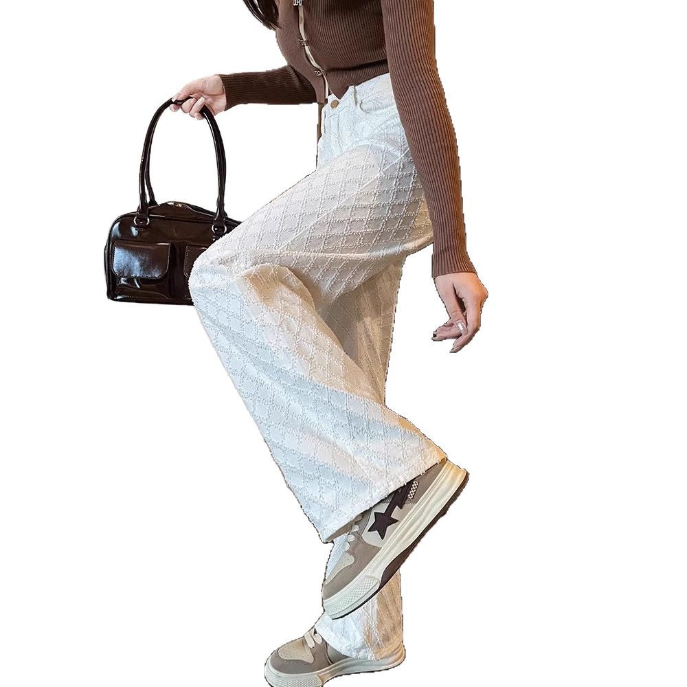 Women's White Wide Leg Jeans - High Waisted Stretch Denim Pants With Button & Zipper, Casual Flowy Trousers For Spring_mkmklike.com