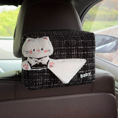 for women, high-end car tissue – Car tissue box/set - white-bow-catnew-chanel-style-tissue-box-black