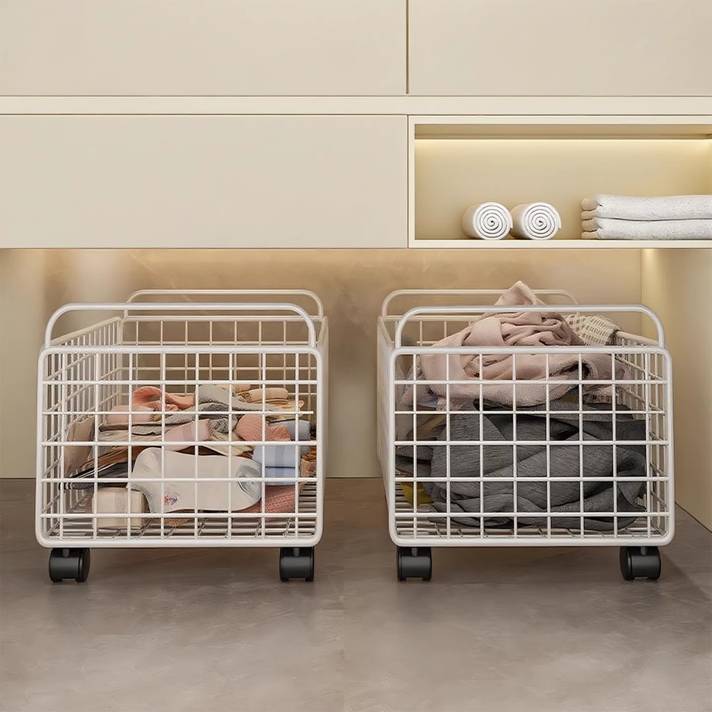 Movable Dirty Clothes Basket Washbasin Bathroom Cabinet Trolley Storage Rack Household Laundry Basket Socks Storage Basket