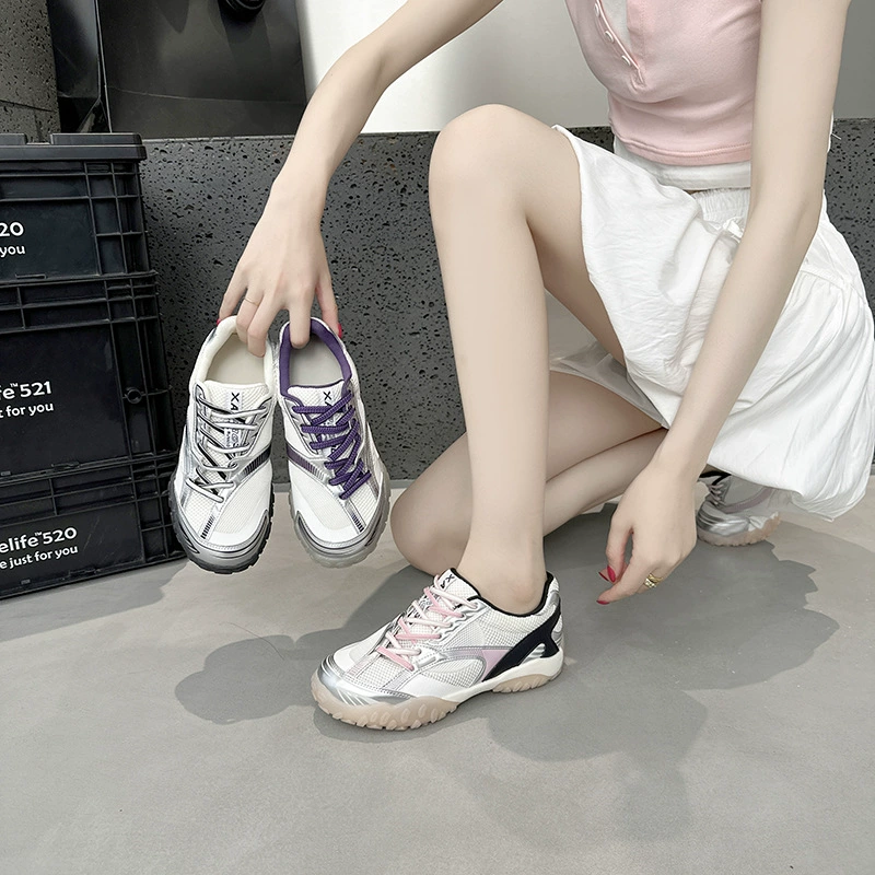 Женские кроссовки на толстой подошве, летняя новинка 2025 года, универсальные, в стиле Форреста Гампа, сетчатые, дышащие, повседневные, спортивные.