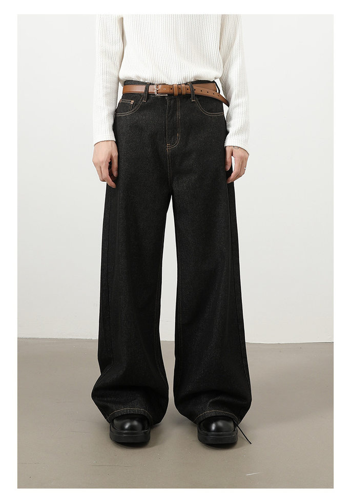 Quần jean nam ống rộng dáng suông màu bò nguyên bản phong cách Mỹ — Denim đen, Ngụy trang màu mơ, màu xanh cổ điển, màu xanh denim chi tiết 4