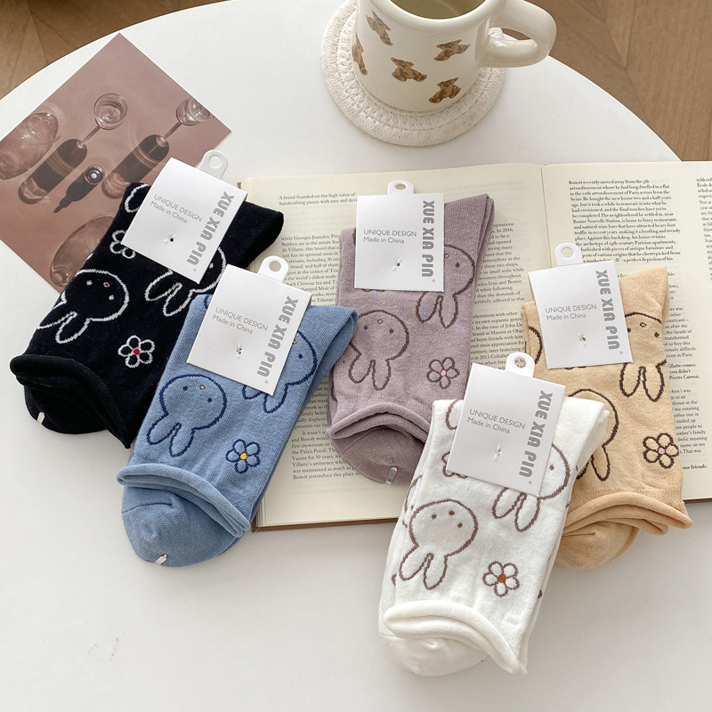 Autumn and Winter New Korean Style Rabbit Mid-Calf Women's Socks Japanese Cute Cartoon Girl College Style Casual Sports Slouch Socks