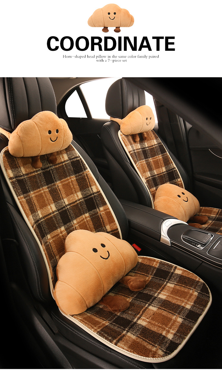 Fun and Cute Croissant Car Headrest Pillow Plush Car Doll Doll Creative Cartoon Headrest Pillow