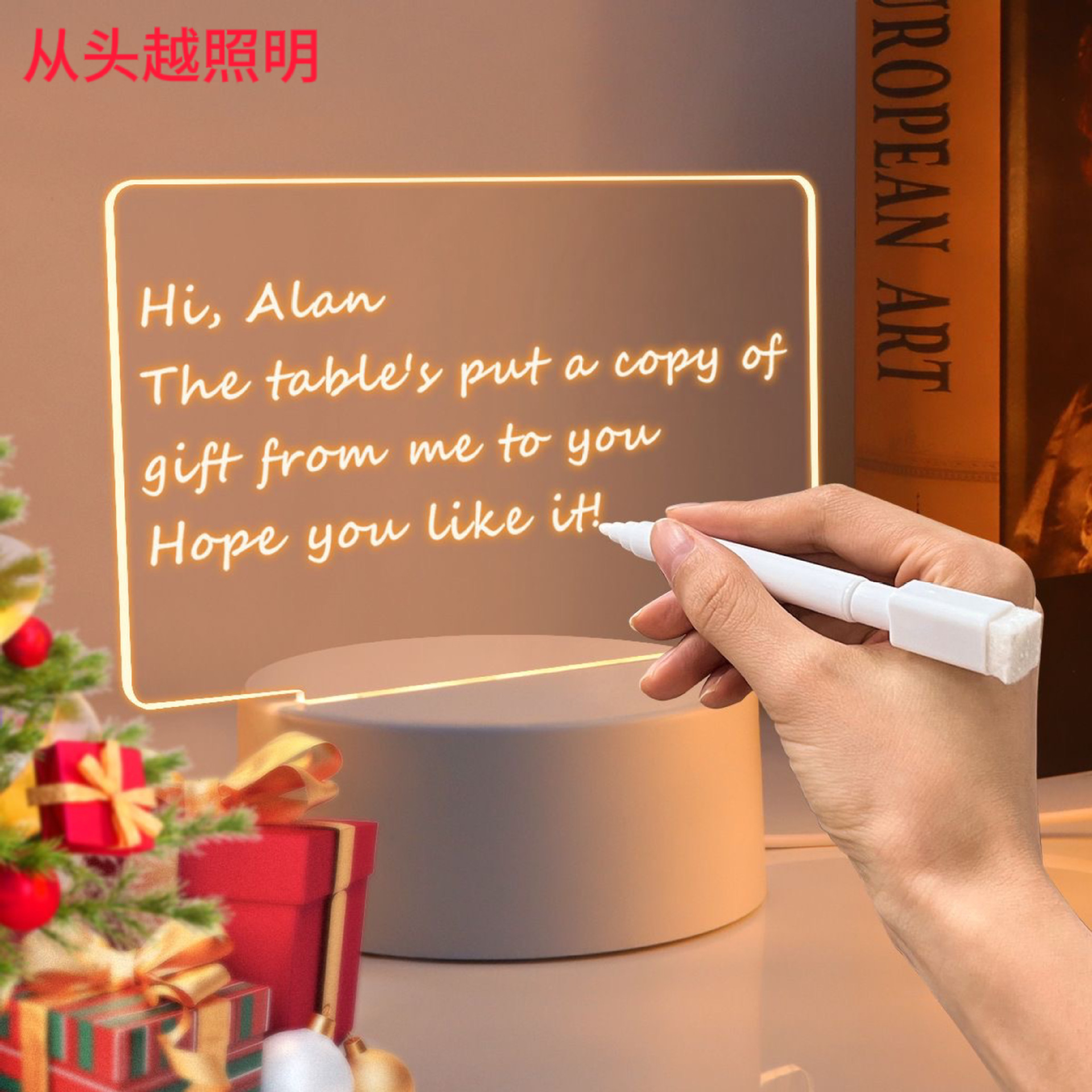 Regalo de atmósfera explosiva Tablero de mensajes 3d luz de noche dormitorio creativo cabecera de cama DIY transparente película manuscrita usb lámpara de mesa