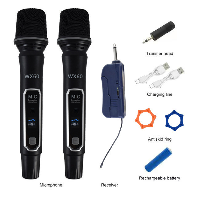 WX60无线麦克风一拖二舞台演出家用电视音响电脑唱歌动圈手持话筒