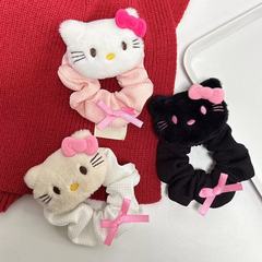PINK少女可愛黑皮KT貓發圈大腸圈頭飾扎發馬尾丸子頭皮筋頭繩髮飾