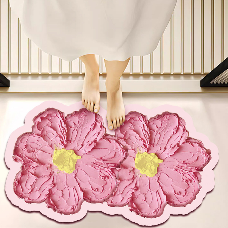 Serie de pintura al óleo alfombra antideslizante alfombra especial en forma de flor de la casa alfombra de la puerta tecnología de terciopelo alfombra de baño absorbente estera de secado rápido