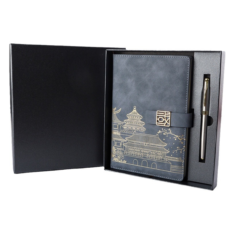 A5 Guofeng cuaderno de negocios de alta calidad juego de regalos de pluma de firma de metal conjunto de publicidad en stock regalo acompañante