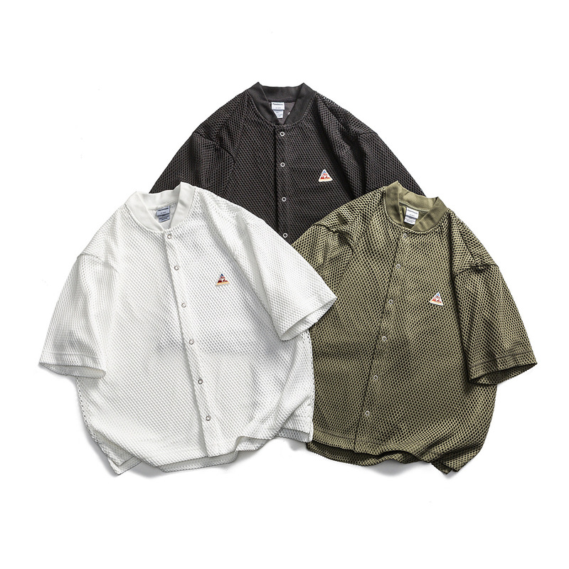 Beijie Men's American Fashion Brand 2025 Summer New Cardigan Mesh Short Sleeve Shirt Men's Baseball Suit Shirt