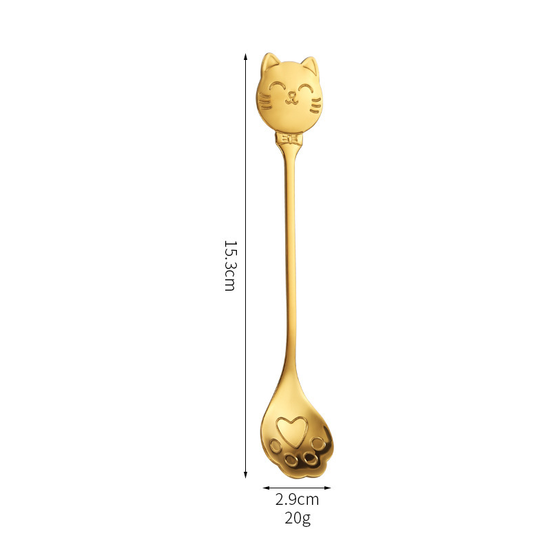 クロスボーダー新しいステンレス鋼猫スプーンクリエイティブ猫の爪コーヒー撹拌スプーンかわいい猫ロングハンドルデザートスプーンアイスクリームスプーン|undefined
