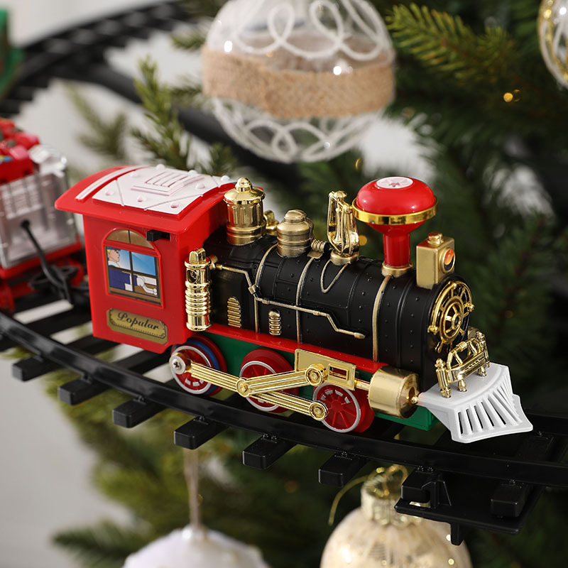 Tren eléctrico transfronterizo de sonido y luz puede colgar árbol de Navidad tren de Navidad juguetes de regalo