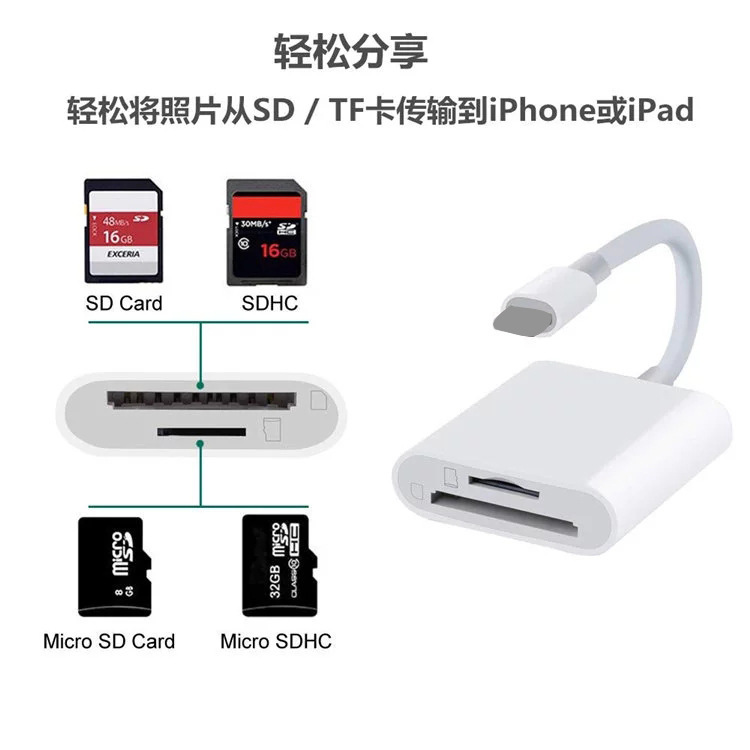 Apple mobile phone for lightning iPad memory card lightning camera card reader adapter OTG data cable