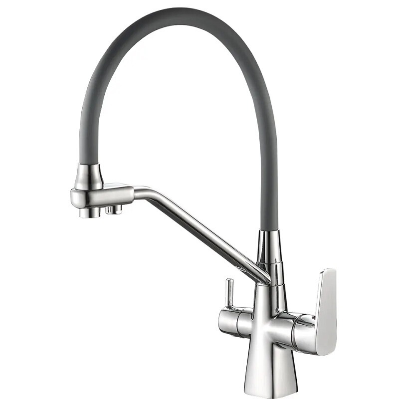 Pull down Brass 3 in 1 Double Handle Drinking Water Chrome 3 Way Flexible Pipe Kitchen Filter Faucet