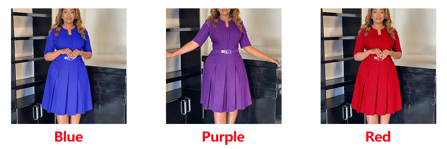 Wholesale Women's Elegant Style Temperament Commuter Belt Solid Color Daily Round Neck Pullovers Half Sleeve A- Line Skirt display picture 3