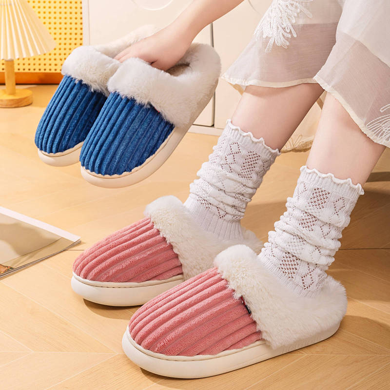 Slippers for Indoor Use, New Winter Model, Temu, Fleece-Lined, Thickened, Slip-On, Home Cotton Shoes, Casual, Fashionable, Warm Shoes