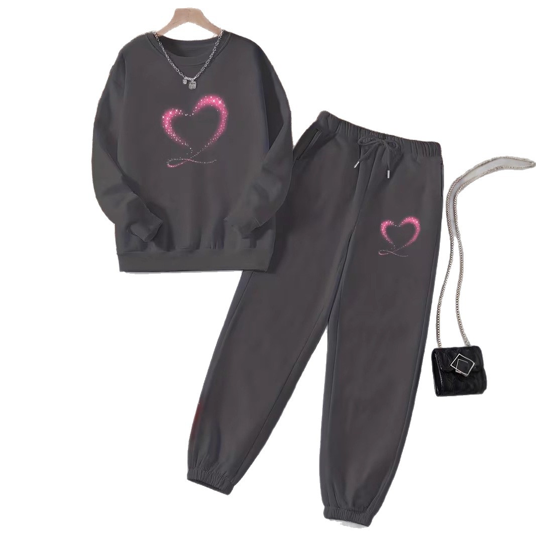 Women's Autumn/Winter Trendy Letter Crew Neck Long Sleeve Printed Sweatshirt Loose Casual Two Piece Set European American Style_voghion.com