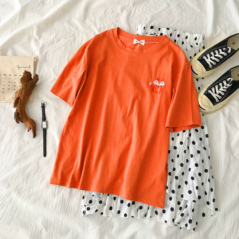 Nuova maglietta sudcoreana a maniche corte da studente con ricamo a forma di animale della Corea del Sud, girocollo, abiti estivi, vestibilità ampia, per donna_voghion.com