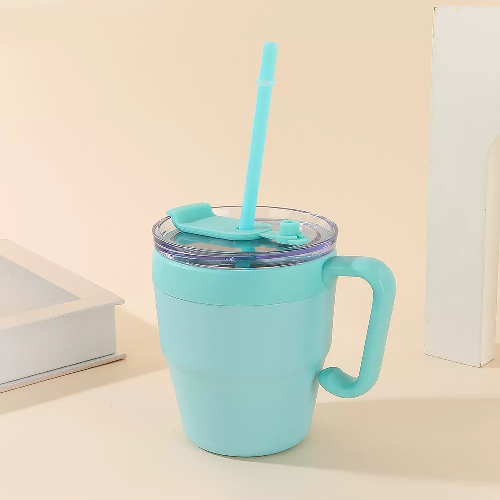 跨境12oz迷你吸管杯304不锈钢双层真空保温杯高颜值便携咖啡杯