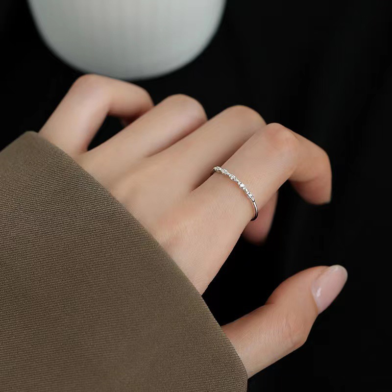 thumbnail image 1 of -Anillo fino con incrustaciones para mujer, estilo japonés y coreano, anillo fino con nicho, anillo pequeño roto para dedo, apertura exquisita, anillo abierto de oro apilable, 1 of 5