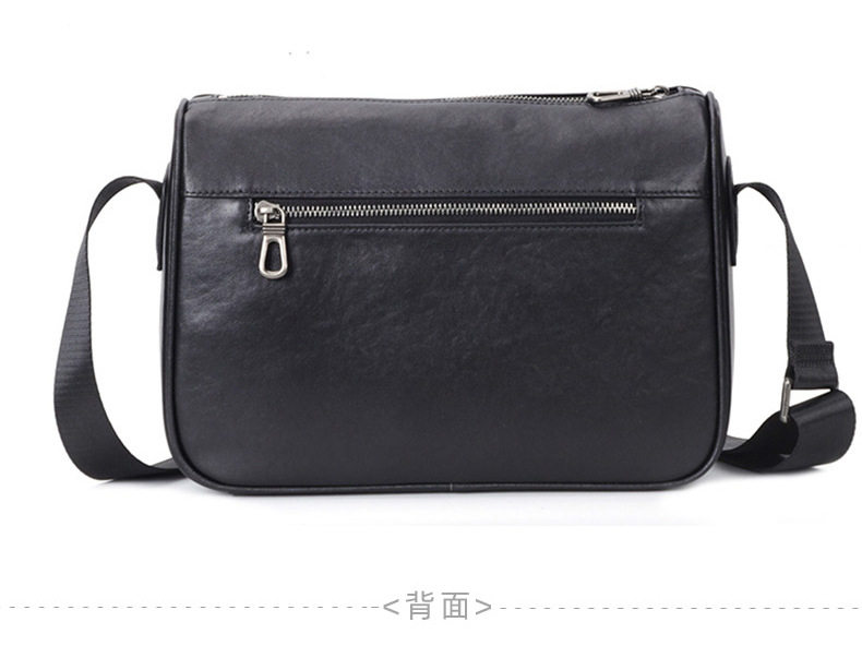 Túi đeo chéo nam da bò thật 29×11×17 cm phong cách đường phố — Màu đen chi tiết 12