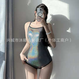 韩国外贸新款交叉绑带露背连体竞速游泳衣女士专业运动游泳馆专用