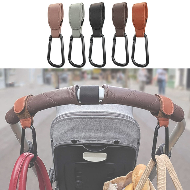 PULeather Stroller Hook Child Seat Handle Hook Portable Carabiner Velcro Stroller Hook