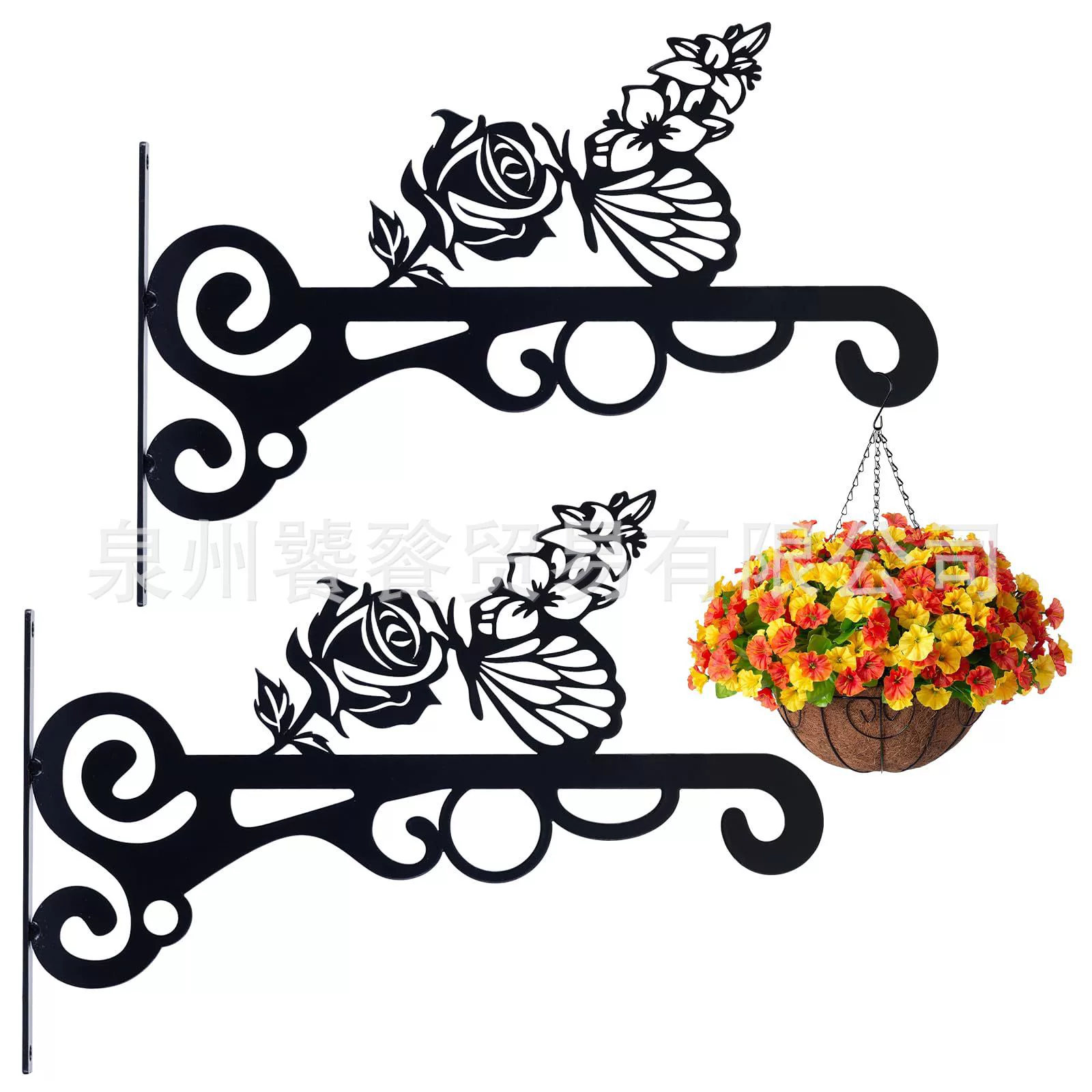 Наружная декоративная железная настенная стойка для цветов Открытый балкон Подвесная корзина Стойка Ветровой колокол Висячий подвесной кронштейн Висячий