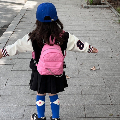 韩版女孩小包包时尚宝宝PU小香风菱格绣线小背包简约复古双肩包潮