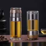 热卖泡茶玻璃水杯双层茶水分离玻璃杯便捷商务礼品隔热水杯