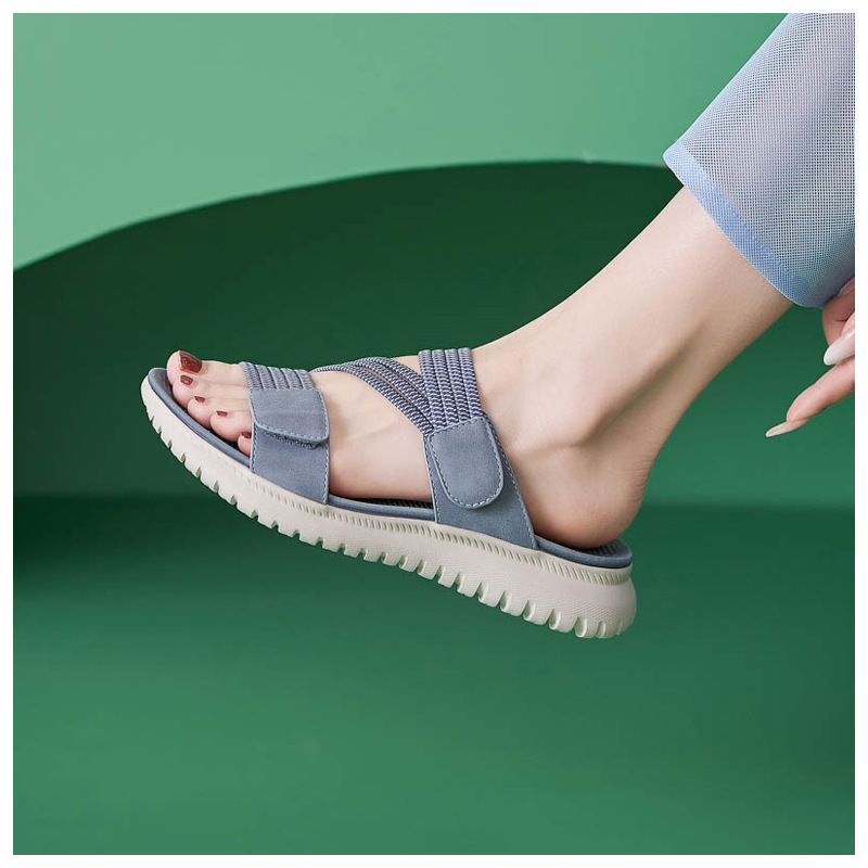 Dép sandal nữ xỏ ngón đế bệt thể thao co giãn cỡ lớn — Màu đen, Màu xanh lam, Màu mơ chi tiết 19