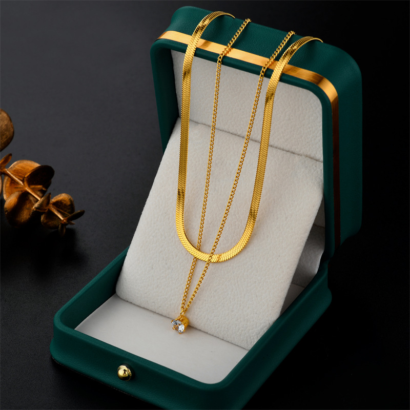 1 Piece Fashion Geometric Titanium Steel Inlay Zircon Layered Necklaces_colorza_3