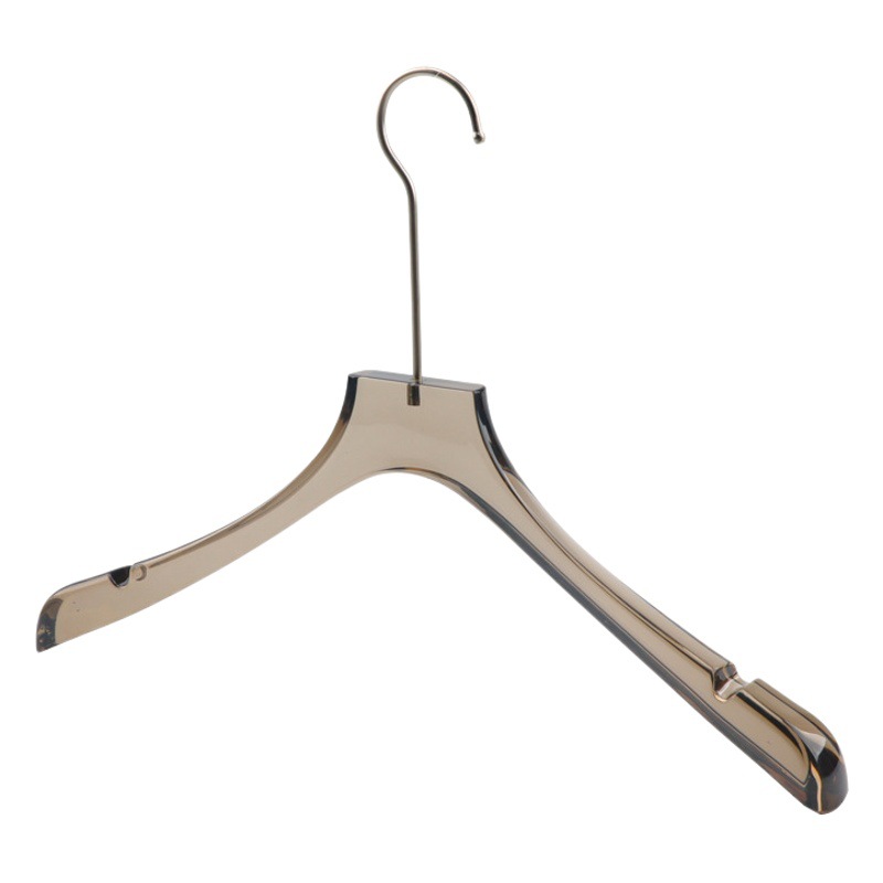 Percha de ropa de acrílico para la tienda de ropa gris ahumado transparente plástico antideslizante percha de ropa al por mayor ropa de los hombres y de las mujeres de los niños