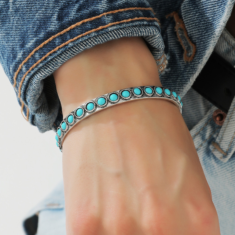 Qingdao daiwei jewelry cross-border e-commerce supply 1 western wind turquoise retro silver bracelet ladies