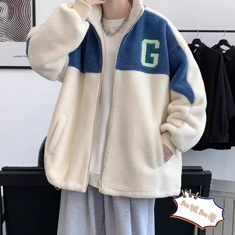 Otoño e invierno más el tamaño de algodón acolchado de lana de cordero abrigo de algodón acolchado hombres y adolescentes sueltos engrosada suéter cremallera chaqueta con capucha