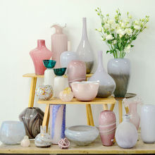 粉色系玻璃花瓶新款几何无提手花器鲜花插花摆件花瓶手工玻璃花器