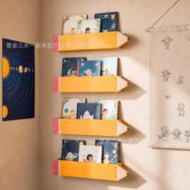 木制铅笔造型悬浮架墙上装饰摆件绘本玩具储物架创意书籍收纳架