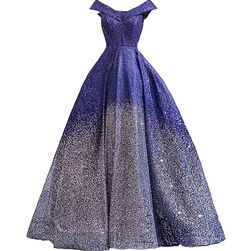 Vestido de noche 2026, nuevo vestido de noche azul degradado para fiesta anual, actuación en escenario, examen de arte, vestido de novia cielo estrellado, venta al por mayor
