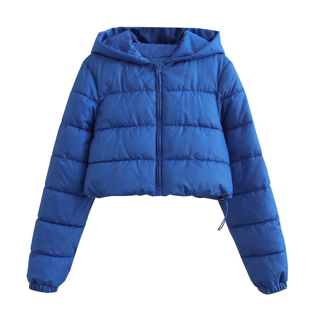 solid color long sleeve hooded crop cotton jacket NSAM138944