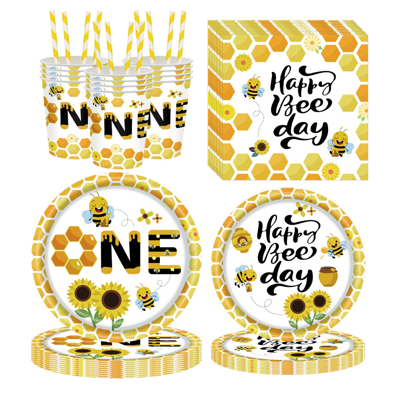New Bee Festival Themed Tableware Disposable Size Paper Plates Paper Towels Paper Cups Straws Party Decoration Supplies Set New Bee Festival Themed Tableware Disposable Size Paper Plates Paper Towels Paper Cups Straws Party Decoration Supplies Set