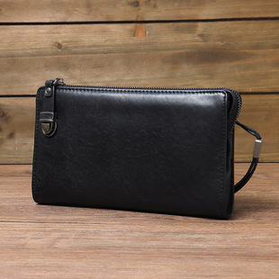 Genuine Leather Clutch Men's Fashionable Simple Handbag Men's Vegetable Tanned Leather Clutch Bag Top Layer Cowhide Business Casual Men's Bag