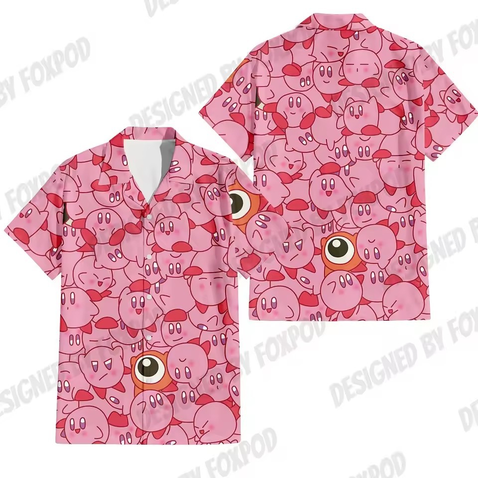 Europa y América venta caliente transfronteriza hombres vacaciones de verano hawaiano camisa de botones de manga corta dibujos animados color de contraste animal impresión 3D