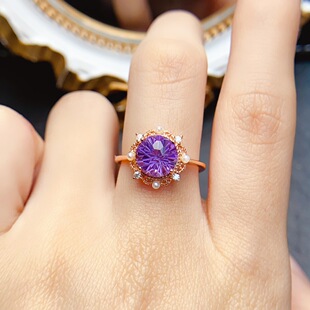 New natural amethyst ring S925 silver inlaid main stone 8*8mm Joker net red explosions women's jewelry wholesale