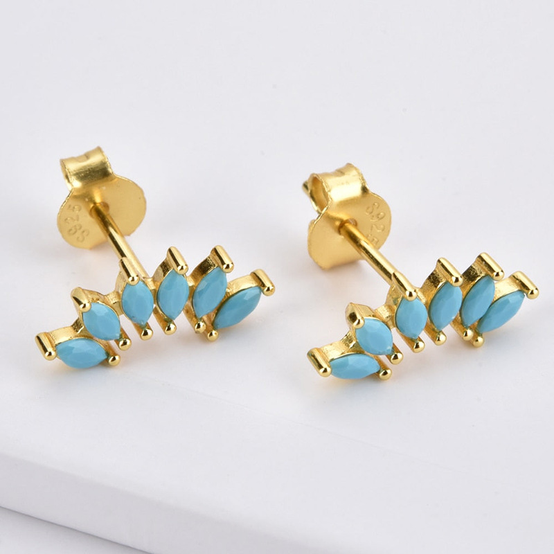 Simple Style Leaf Copper Ear Studs Gold Plated Zircon Copper Earrings