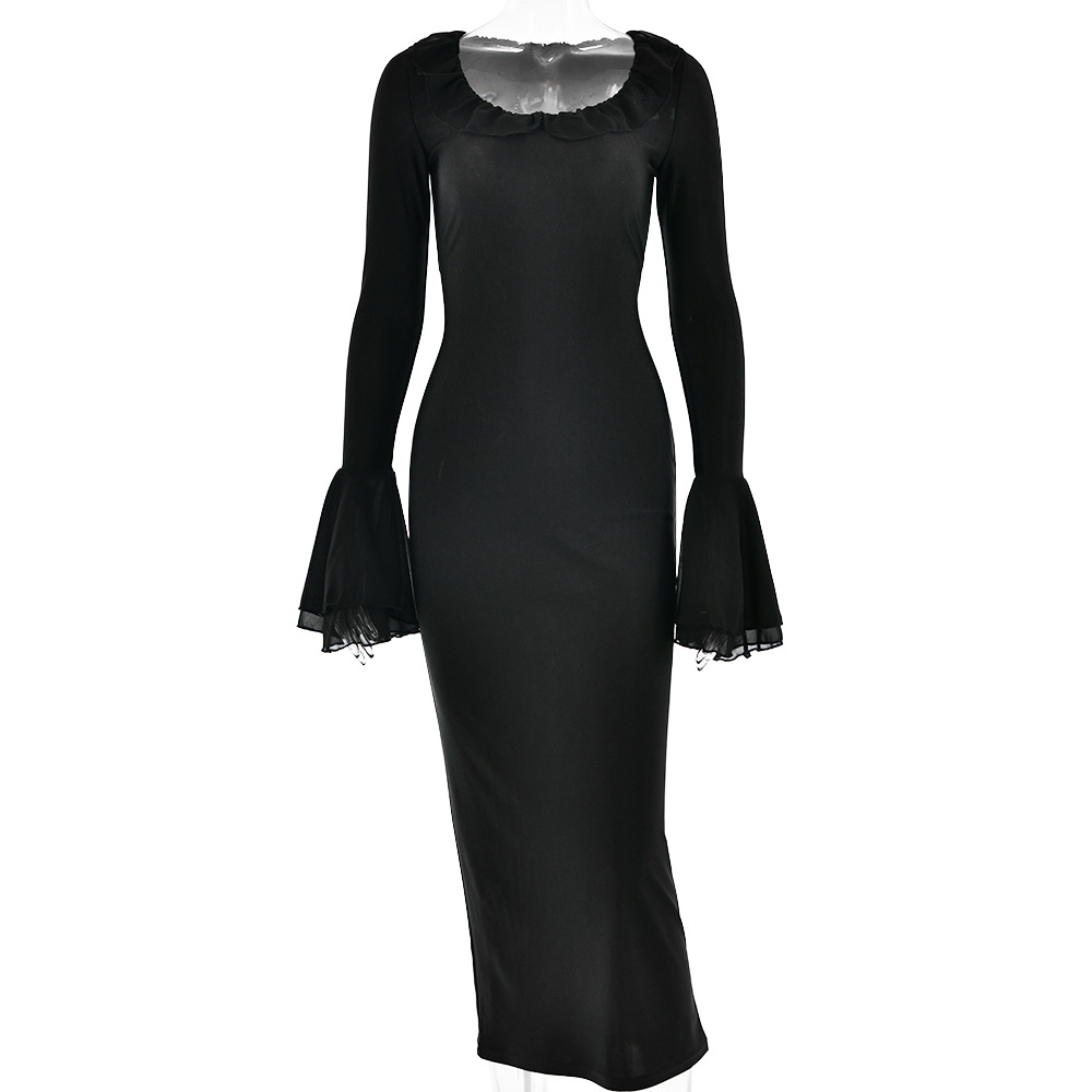 Sexy High Waist Mermaid Maxi Dress Elegant Flare Sleeve Hot Girl Evening Dress_ecoleips.com